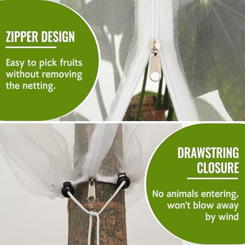 fruit tree netting bags with zipper and drawstring showing dimensions
