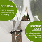 fruit tree netting bags with zipper and drawstring showing dimensions