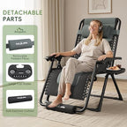 Amopatio Oversized Padded Zero Gravity Chairs Reclining Patio Lounge Chair | 29" Wide; 0-170° Recline; Removable Headrest, Cup Holder & Footrest; Foldable Weather Resistant 500LBS Capacity