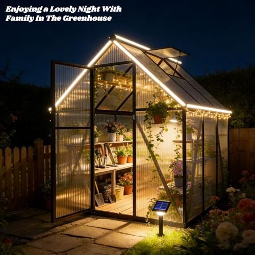 6x6ft outdoor polycarbonate greenhouse with roof vent, dark, view 9