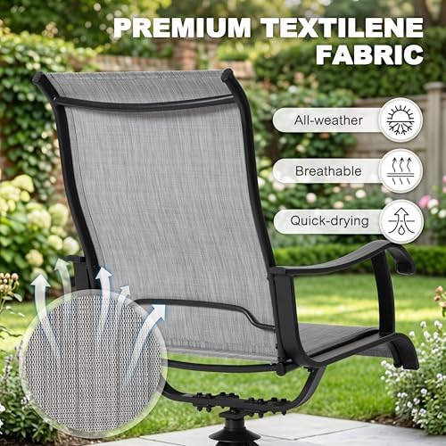 NUU GARDEN Patio Swivel Dining Chairs Set of 2, Outdoor Swivel Rocker Chairs with All-Weather Textilene, High-Back Metal Frame for Backyard, Deck, Lawn and Garden, Black and Light Gray