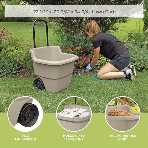suncast 2-pack multipurpose rolling lawn and garden utility on a desk or shelf