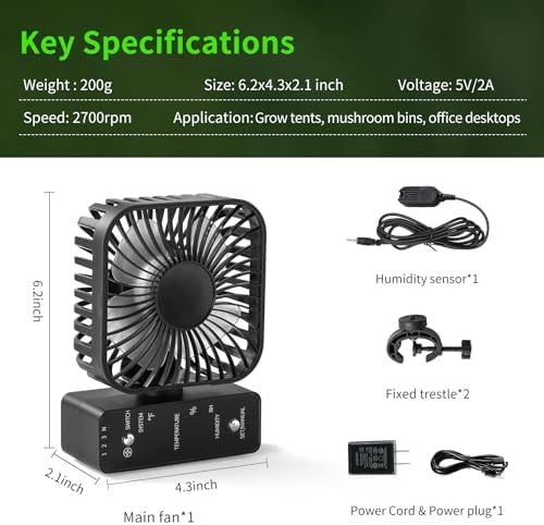 4" grow tent clip fan, 4-speed airflow, 90°, front angle view