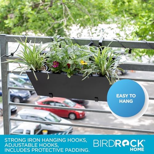 birdrock home 2pk metal railing planter box |, side view