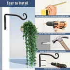 FEED GARDEN Hanging Plant Bracket 2 Pack 6 Inch Hand-Forged Plant Hangers for Outdoor with Screws