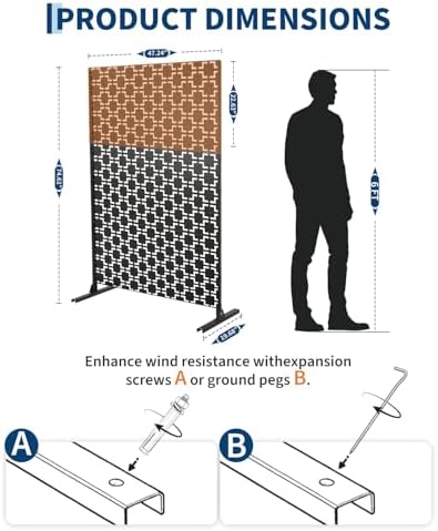 metal privacy screen, 48" w x 75" h shown in use