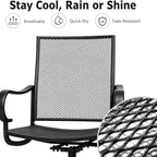 Outdoor 360° Swivel Rocking Chairs Set of 2, All Iron Mesh Patio Rocker Chairs, Electroplated Anti-Rust Heavy Duty Metal Swivel Dining Chairs with Curved Armrest for Porch, Deck, Backyard, Garden