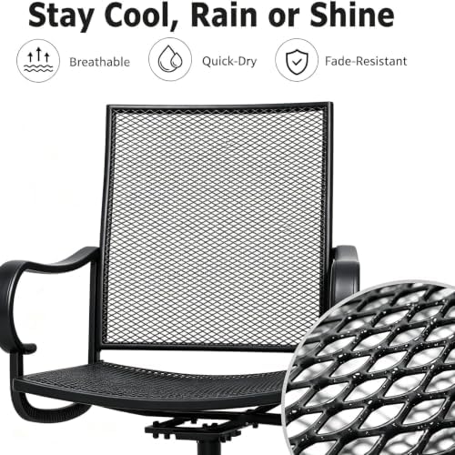 Outdoor 360° Swivel Rocking Chairs Set of 2, All Iron Mesh Patio Rocker Chairs, Electroplated Anti-Rust Heavy Duty Metal Swivel Dining Chairs with Curved Armrest for Porch, Deck, Backyard, Garden