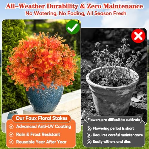 27.5" artificial topiary ball trees w/stake for fall, side view