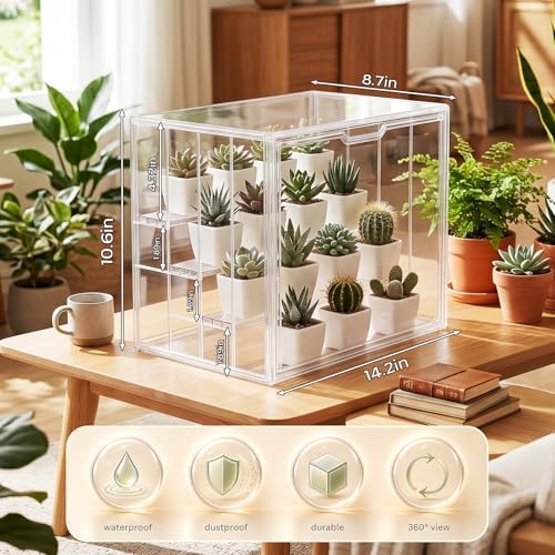 clear mini greenhouse indoor, tabletop portable greenhouse with, side view