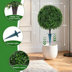 grooy 2 pack artificial boxwood topiary ball trees, side view