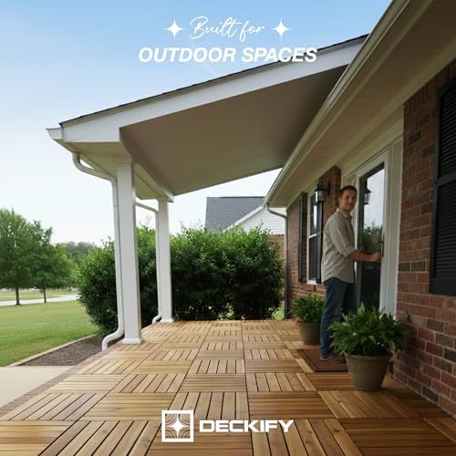acacia interlocking deck tiles outdoor waterproof, golden teak, side view