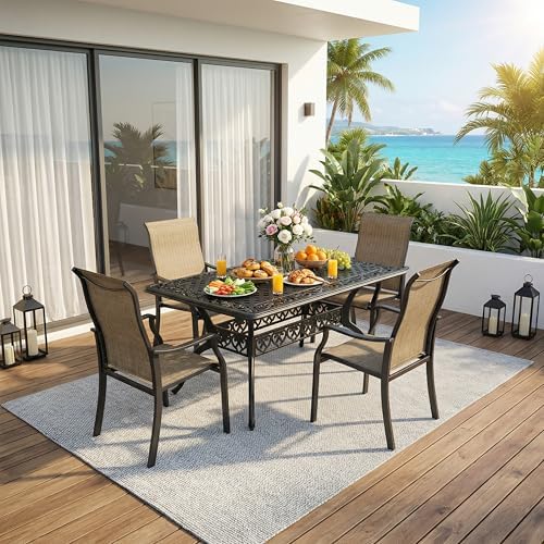 2 PCS Patio Dining Chairs, Iron Frame All Weather Resistant Textilene Chairs, Outdoor Chairs with Backrest and Armrest, Dark Brown