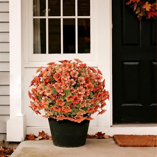 2 sets artificial fall flowers topiary ball trees, close-up detail