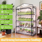 indoor greenhouse with grow light, 4-tier plant shelf shown in use