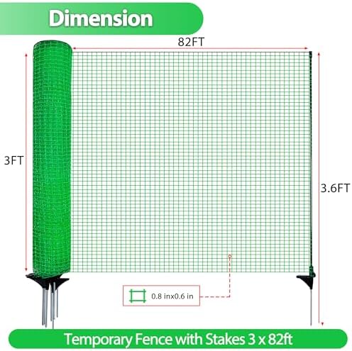 3'x82' temporary fence with posts, portable dog fence, close-up detail