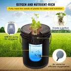 vevor 5 buckets dwc hydroponic system, 5 gallon showing dimensions
