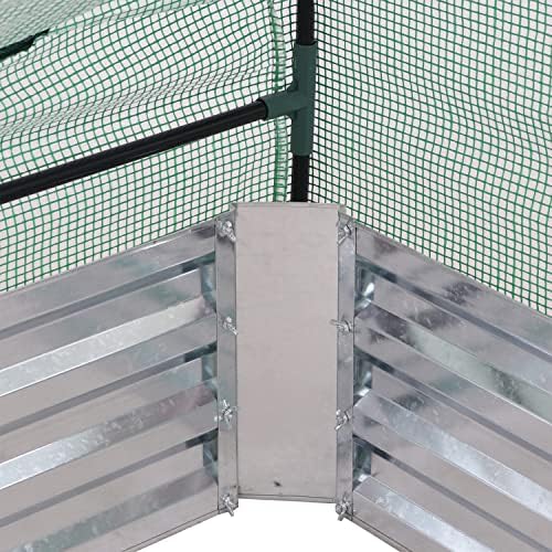 sunnydaze steel raised garden bed with mini greenhouse, front angle view
