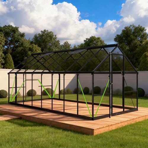 8x16 ft durable & easy assembly aluminum greenhouse,outdoor, front angle view