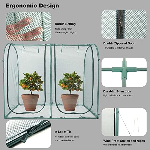 poray large tunnel 73''x37''x61''plant netting cover,5ft tall crop, side view