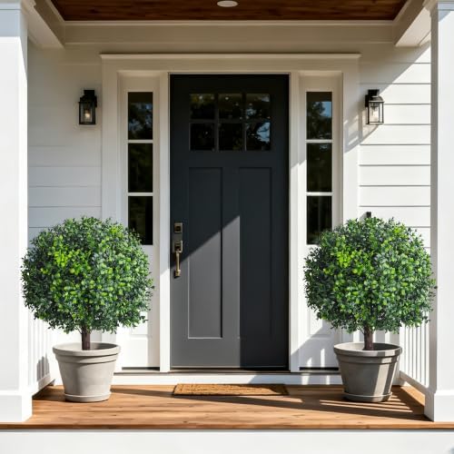 25" artificial boxwood topiary ball tree with ground shown in use