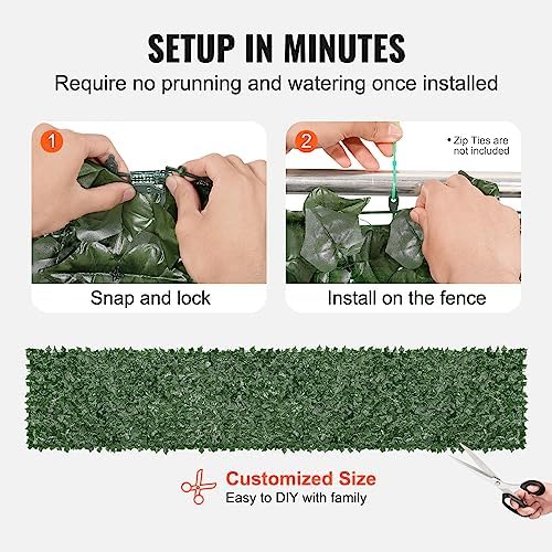 vevor artificial ivy privacy fence screen, 39 x showing dimensions