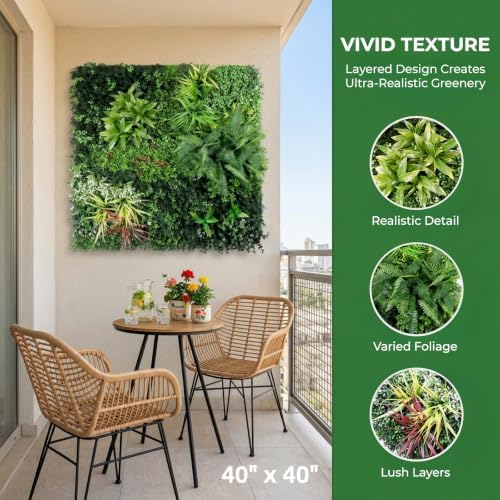 artificial grass wall panels, 40"x40" greenery wall boxwood shown in use