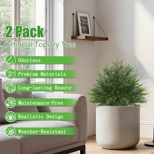 yangrass 2 pack 23" artificial cedar topiary ball, side view