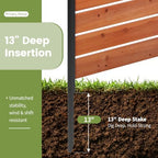wood privacy screen, no dig outdoor fence,reddish brown, side view