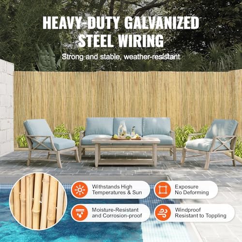 vevor natural rolled bamboo fence, eco-friendly privacy screen showing dimensions