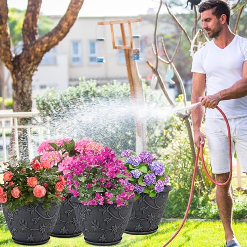 nooulap 4 pack 16 inch large plant pot showing dimensions