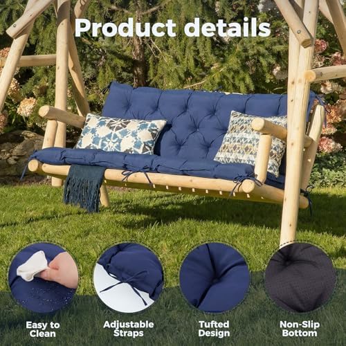 iaseahk porch swing cushions, 60×40×4 inch, waterproof, navy, side view