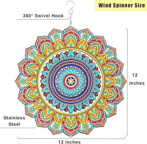 Wind Spinner Mandala Peacock, 12inch Stainless Steel Metal Wind Spinners Outdoor Hanging, 3D Wind Sculptures Kinetic Yard Art Decoration Garden Ornament Indoor Décor Gift for Women Men Holidays