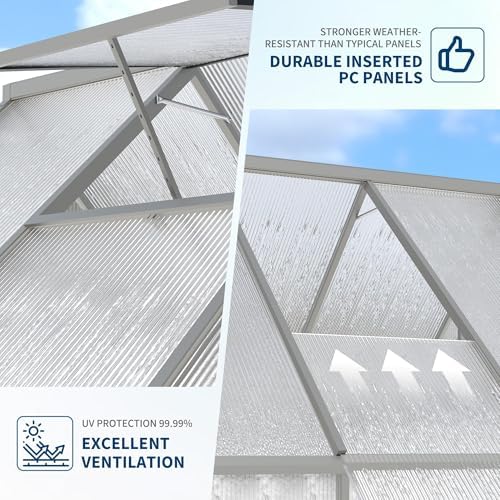cabihome 6x 11 ft outdoor greenhouse, polycarbonate greenhouse, side view