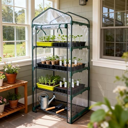 worth garden 4 tier mini greenhouse - 63'' shown in use