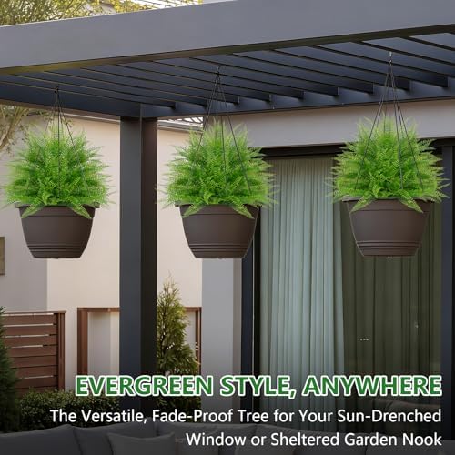 artificial 2 pack fern topiary trees with ground, front angle view
