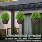 artificial 2 pack fern topiary trees with ground, front angle view