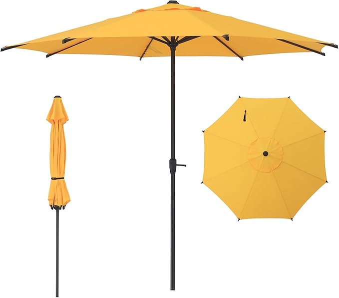 Abba Patio 9FT Lyon Outdoor Patio Umbrella Outdoor Table Umbrella with Crank Market Umbrella 8 Sturdy Ribs UV Protection Waterproof and Push Button Tilt for Garden Deck Backyard Pool,Yellow