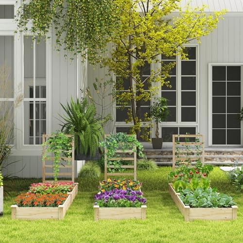 s afstar raised garden bed with trellis & shown in use