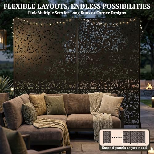 metal privacy screen outdoor 6ft – freestanding laser, side view