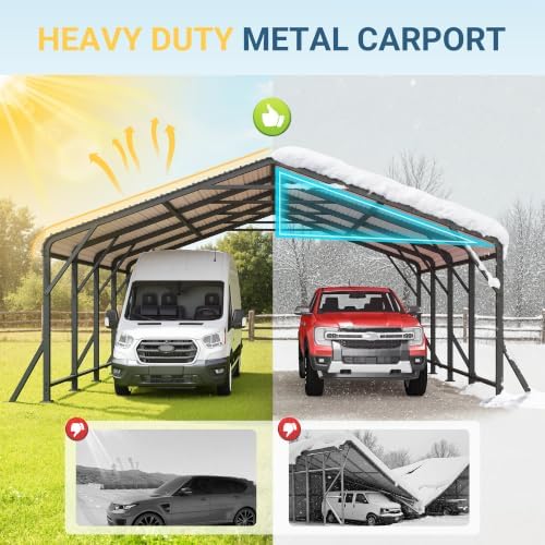 wisteria lane 20'x20' metal carport, heavy duty carport showing dimensions