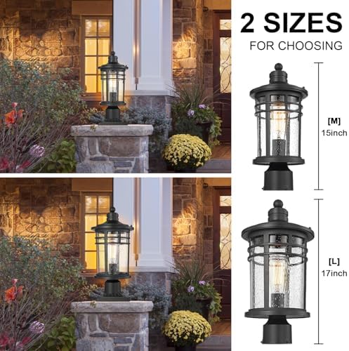 Darkaway Large Outdoor Post Lights Lamp Posts Outdoor Lighting, 17inch Aluminum Post Lights Waterproof Outdoor Light Fixtures with Glass, Light Posts for Outside Patio Yard (Large, Black)