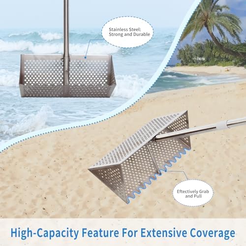 sand flea rake, detachable long handle sand sifter, side view