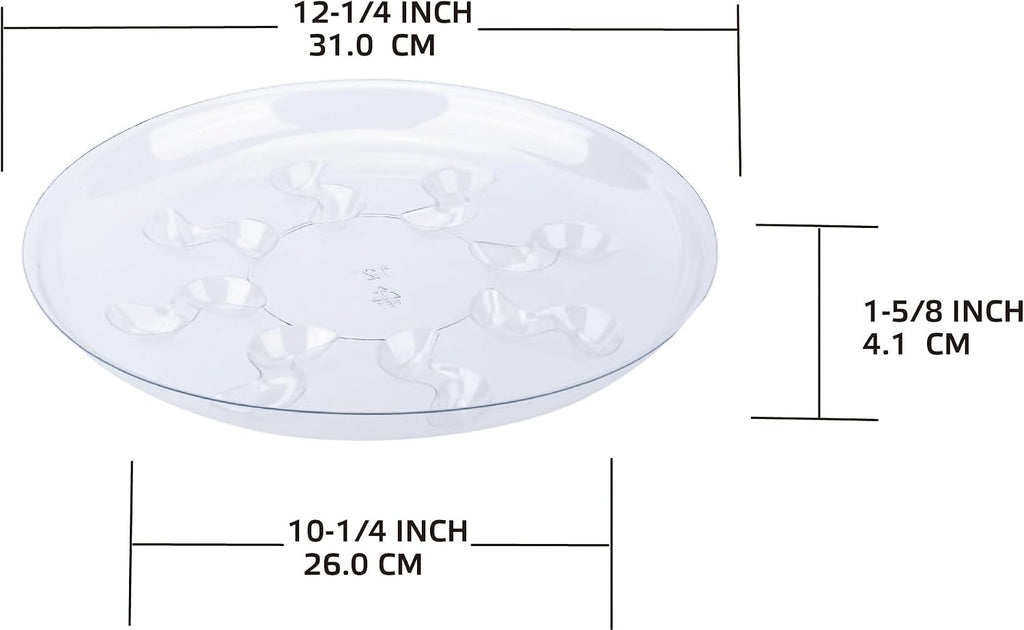 6 Pack 12 Inch Heavy Duty Clear Plastic Plant Saucer Sturdy Pot Tray Plant Drip Trays for pots,Plant Water Catcher Tray,Flower Pot Saucer Water Drainage Tray Floor Protector (12 Inch)
