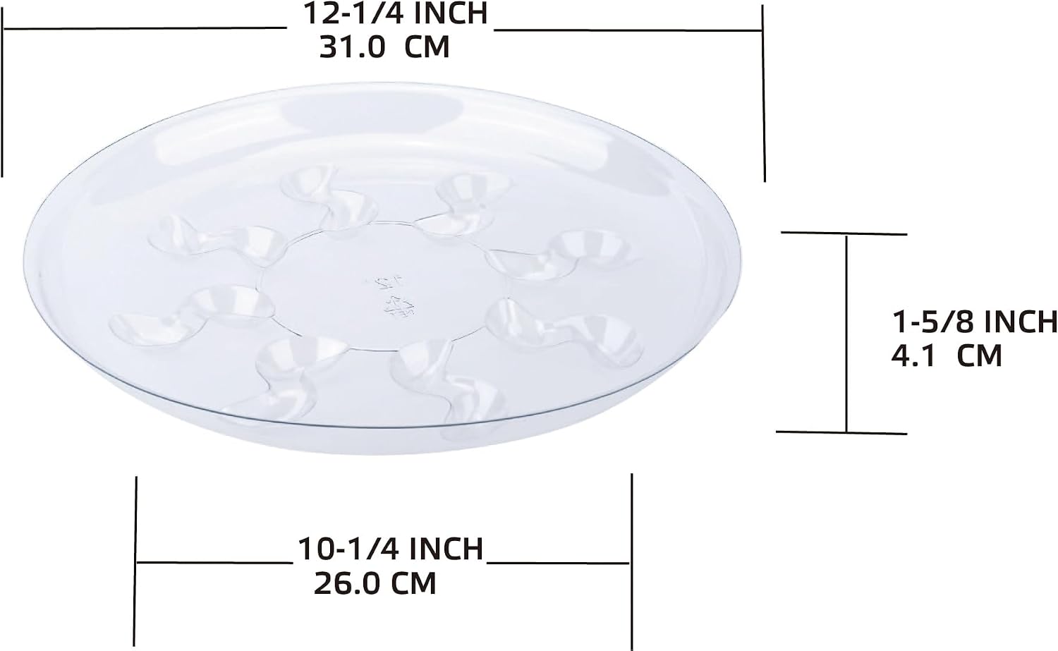 6 Pack 12 Inch Heavy Duty Clear Plastic Plant Saucer Sturdy Pot Tray Plant Drip Trays for pots,Plant Water Catcher Tray,Flower Pot Saucer Water Drainage Tray Floor Protector (12 Inch)
