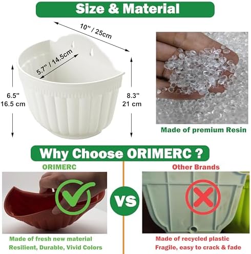 orimerc 6 pcs plastic large wall plant pots, front angle view
