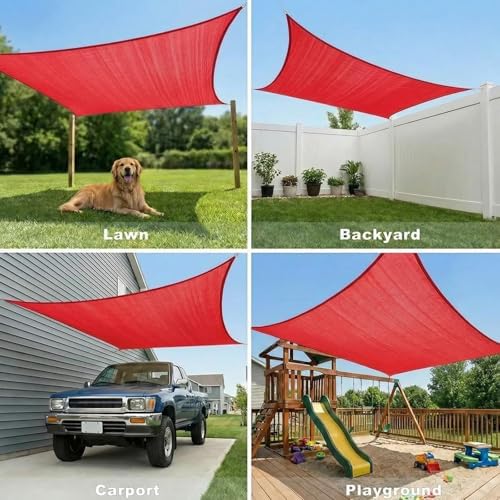 rectangle 8' x 10' red sun shade sail on a desk or shelf