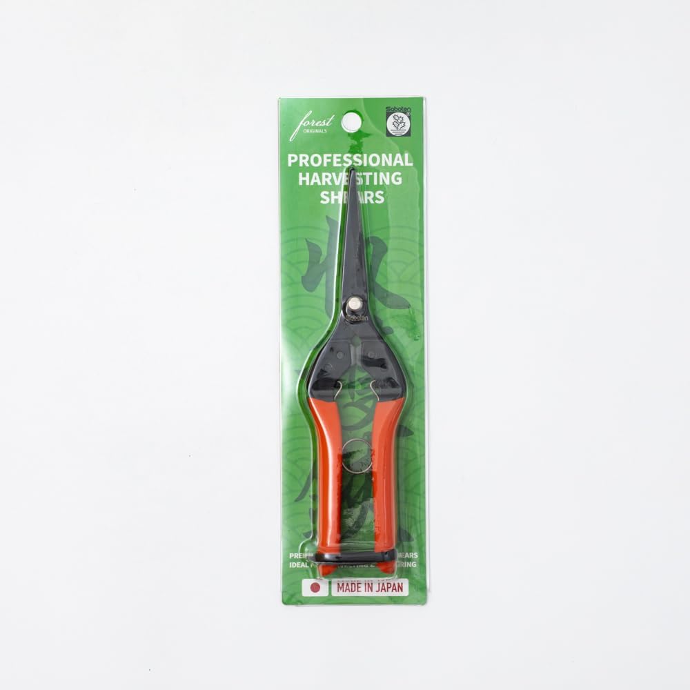 Saboten 7.9" Professional Japanese Harvesting Shears – Straight Blade, Stainless Steel with Fluorine Coating, Spring-Loaded, Ergonomic Grip – forest Originals, Made in Japan