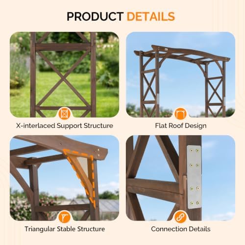 vingli wooden garden arbor, wedding arch, 6.6ft arch, close-up detail