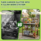 ketive outdoor potting bench with metal top and shown in use